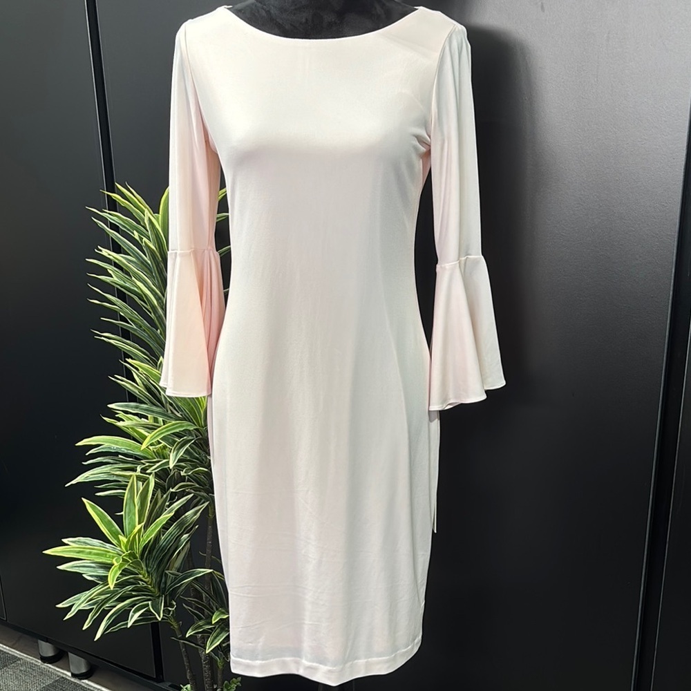 Calvin Klein Long butterfly ruffle sleeve,scoop neck,zipper back, lined, blush